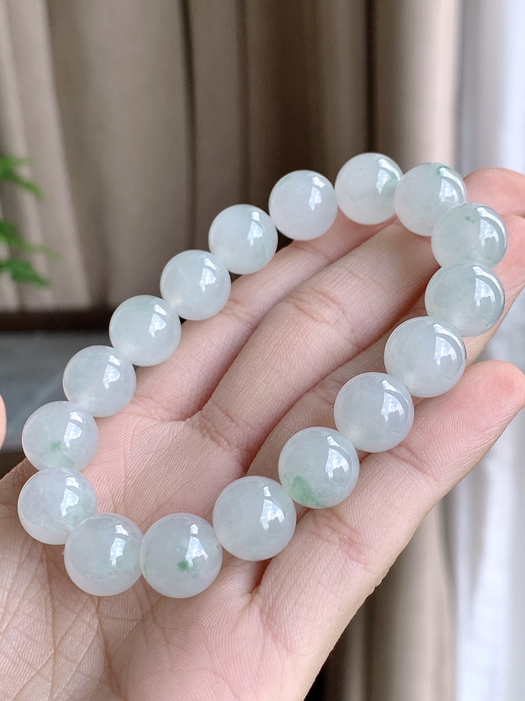 白冰飘花手串圆珠子手串,性比高,11.3mm,44.2克