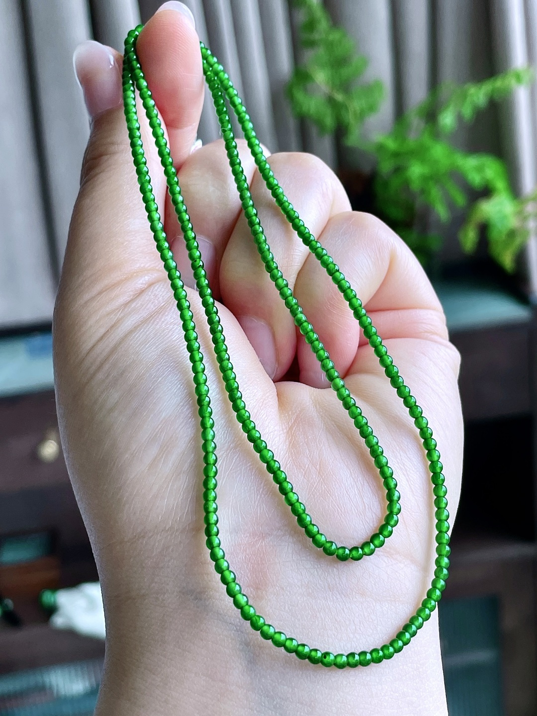 珠子冰阳绿珠链圆珠珠子珠链, 性比高,尺寸2.3mm，28cm,重量6.8克