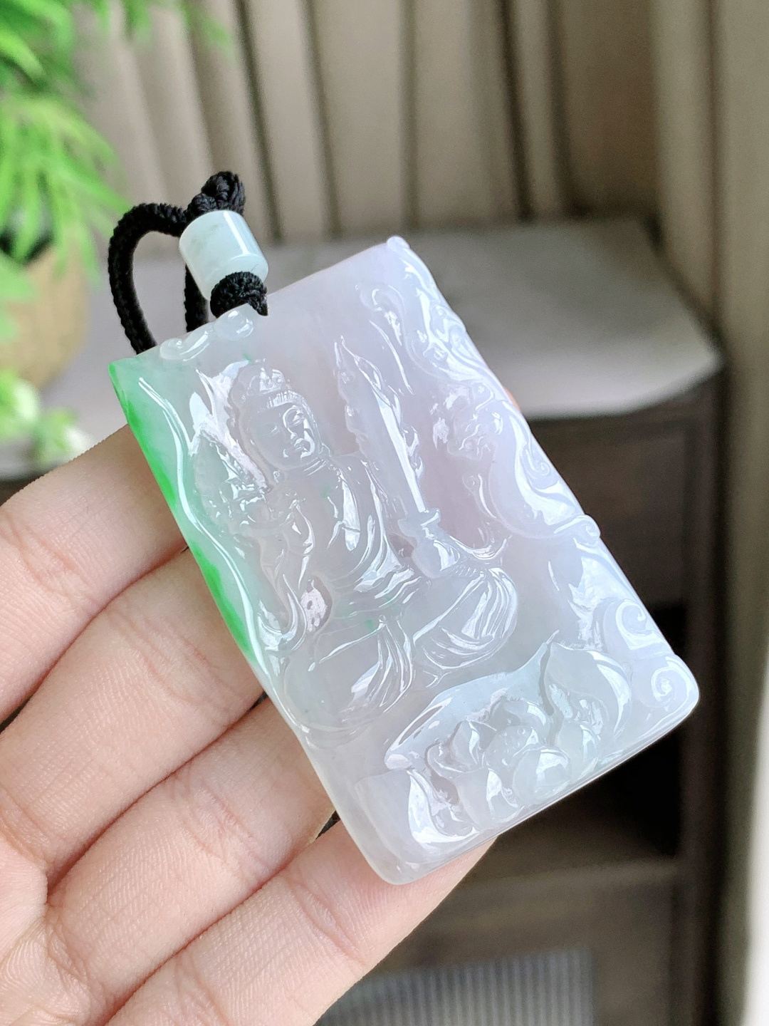 冰飘绿虚空藏菩萨牌吊坠,性比高,厚装,尺寸59.8-37.3-6.5,重量42.8克