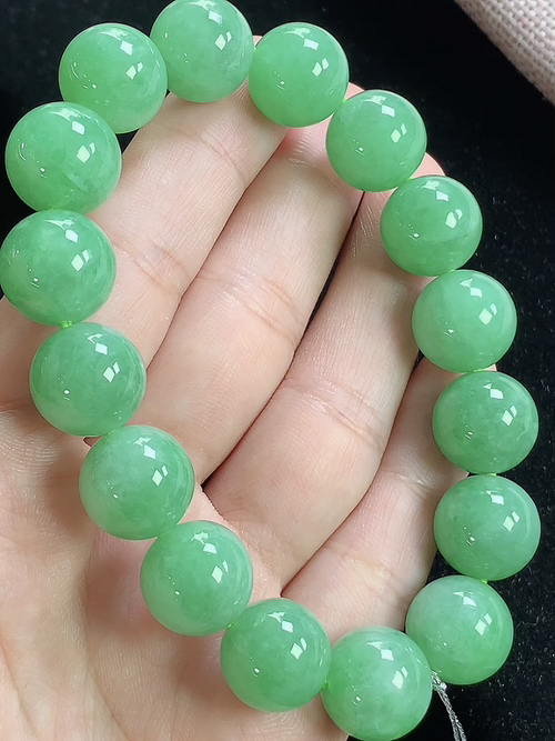 满绿大玉珠手串，尺寸13mm，D28xtg