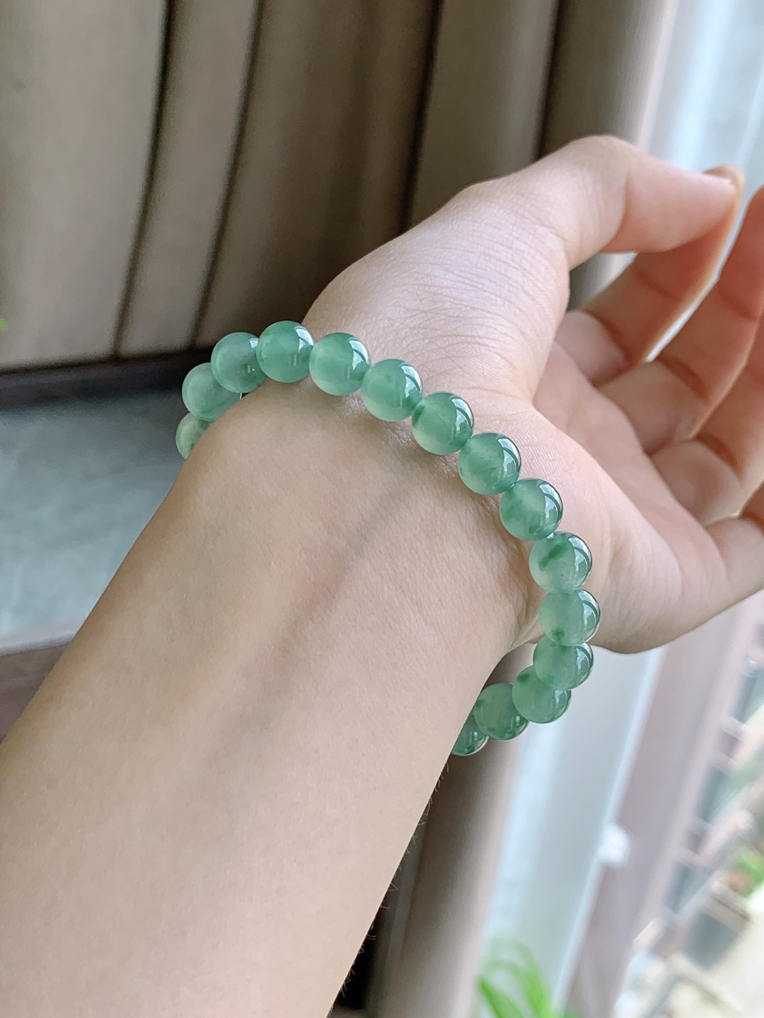 珠子冰晴水飘花手链圆珠子手链,性比高,尺寸7.7mm,重量20克