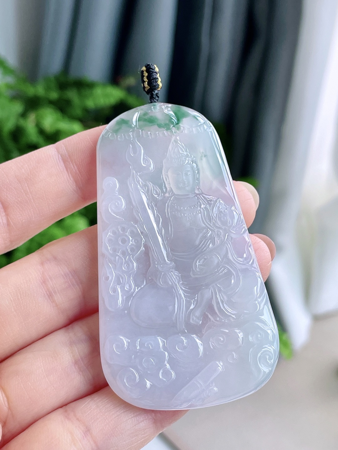 糯冰飘花虚空藏菩萨牌吊坠,缅料,无裂,性比高,尺寸67.7-37.4-5.2,重量30克