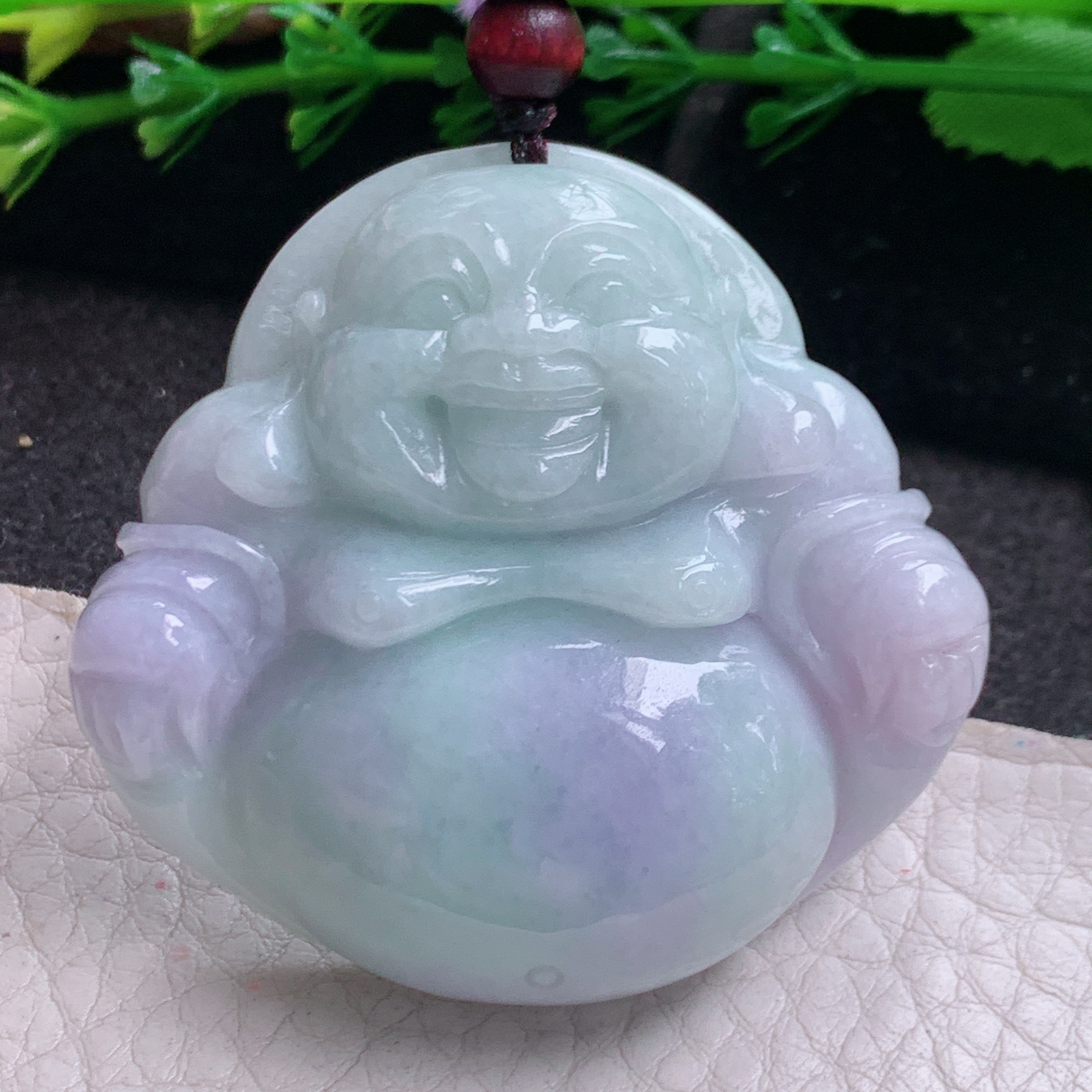zen实拍46.2*49.6*13缅甸翡翠高品质春带彩佛公 弥勒佛玉吊坠