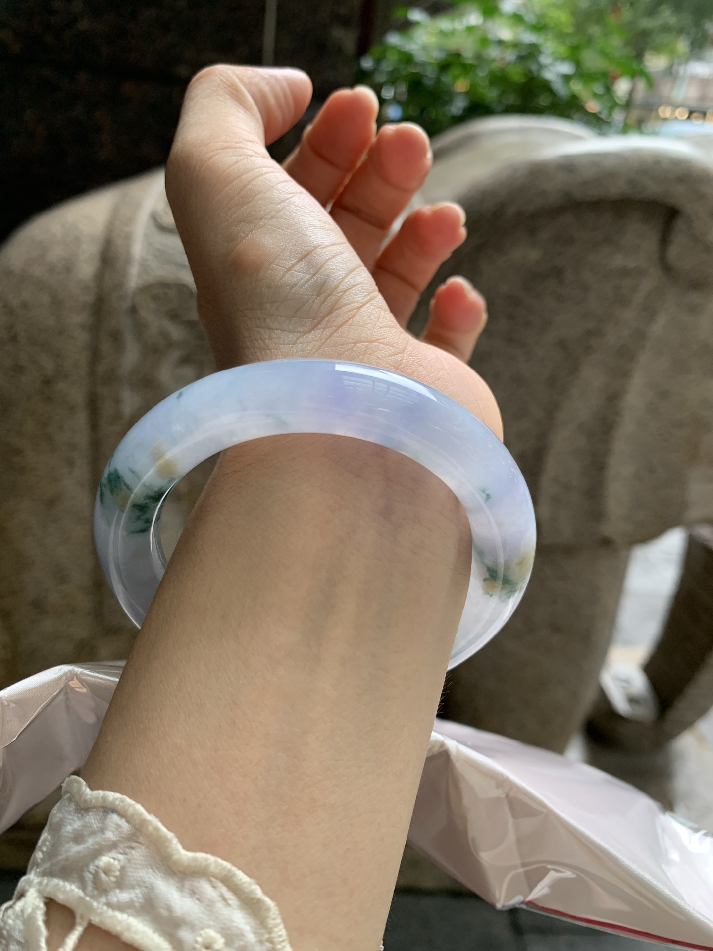 莫奈/三彩圆条, 0827-HN1425, 打灯细纹，不影响