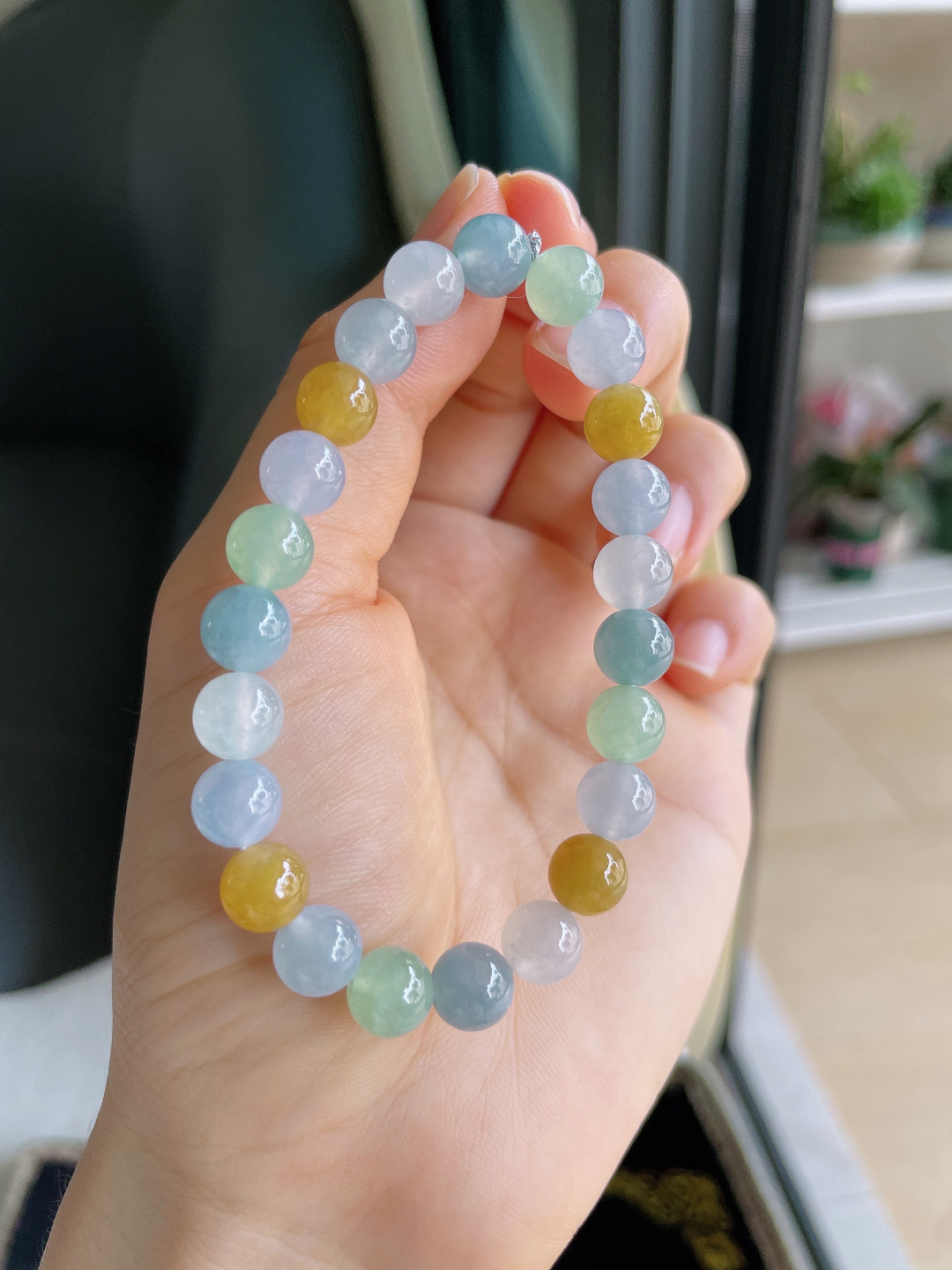 缅甸天然翡翠A货，冰多宝手串，尺寸：7.8mm。【编4308】