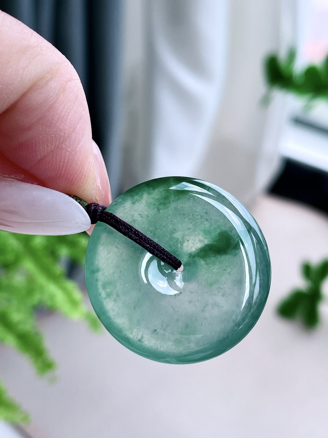 冰飘绿花平安扣吊坠,飘花