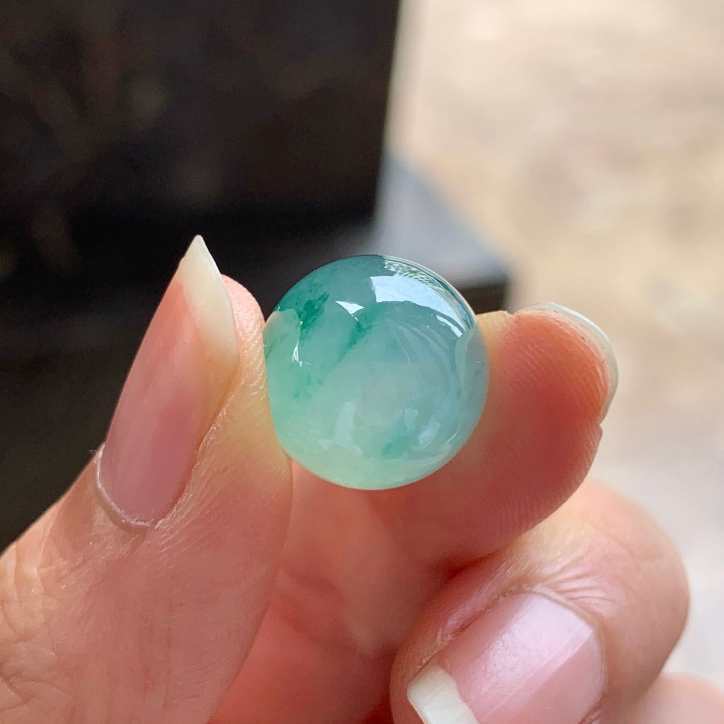 冰种飘花珠子^_^冰透 荧光十足
