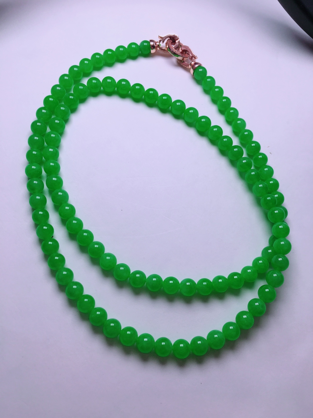 高冰绿珠子项链，晶莹剔透，新颖时尚，品相，5.5-6