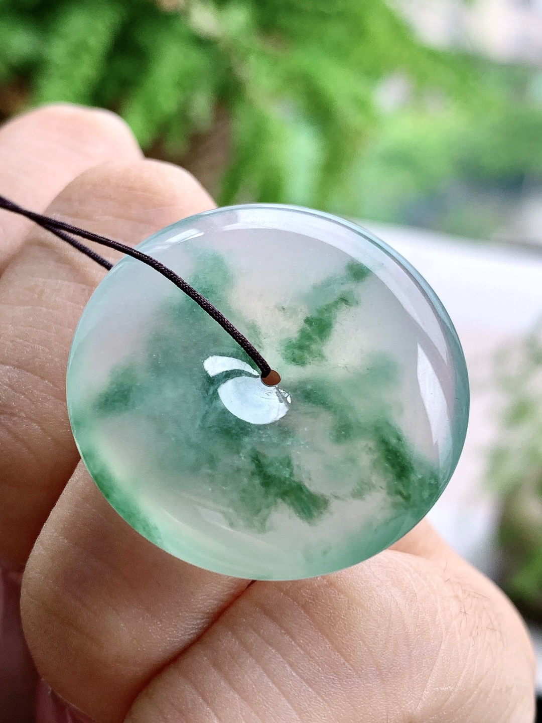 冰飘绿花平安扣吊坠,缅料 性比高 飘花,尺寸30.3-5.3,重量10克
