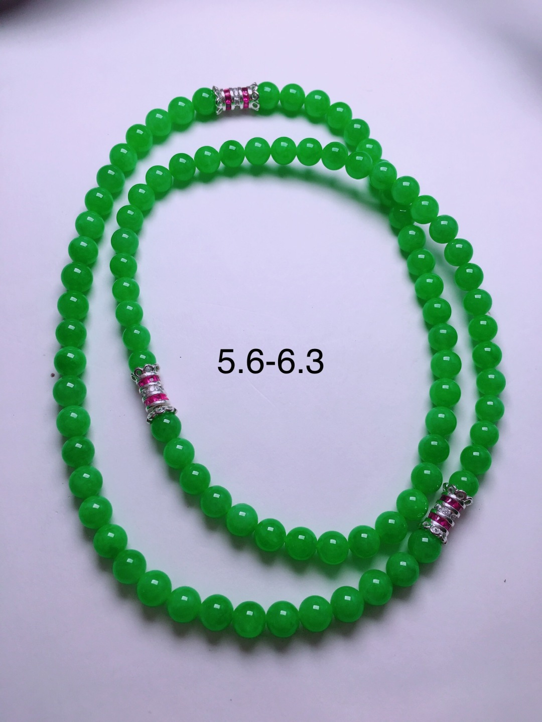 高冰绿珠子项链，晶莹剔透，新颖时尚，品相，5.6-6.3