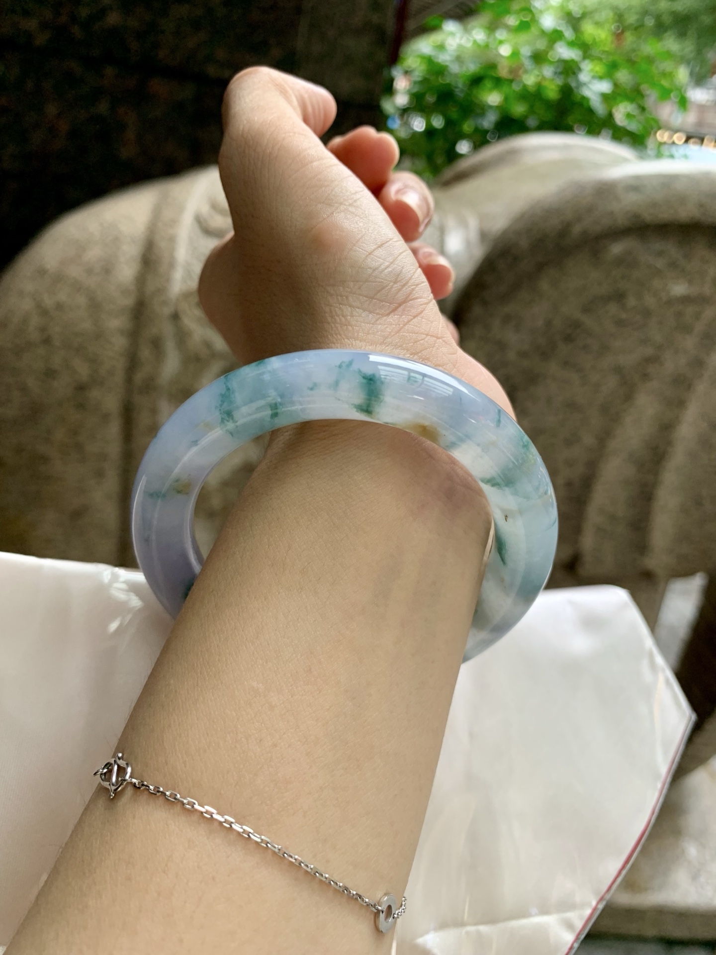 莫奈/三彩圆条, 0827-HN1425, 打灯细纹，不影响