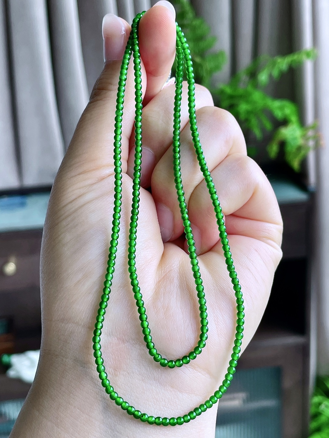 珠子冰阳绿珠链圆珠珠子珠链, 性比高,尺寸2.3mm，28cm,重量6.8克