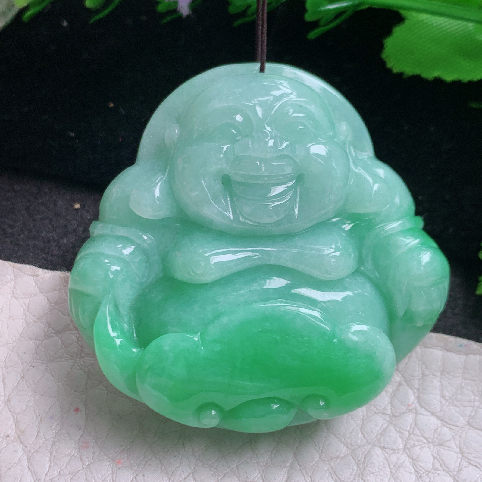 zen实拍44*46.8*12.5缅甸翡翠高品质饱满如意佛公 开心佛玉吊坠