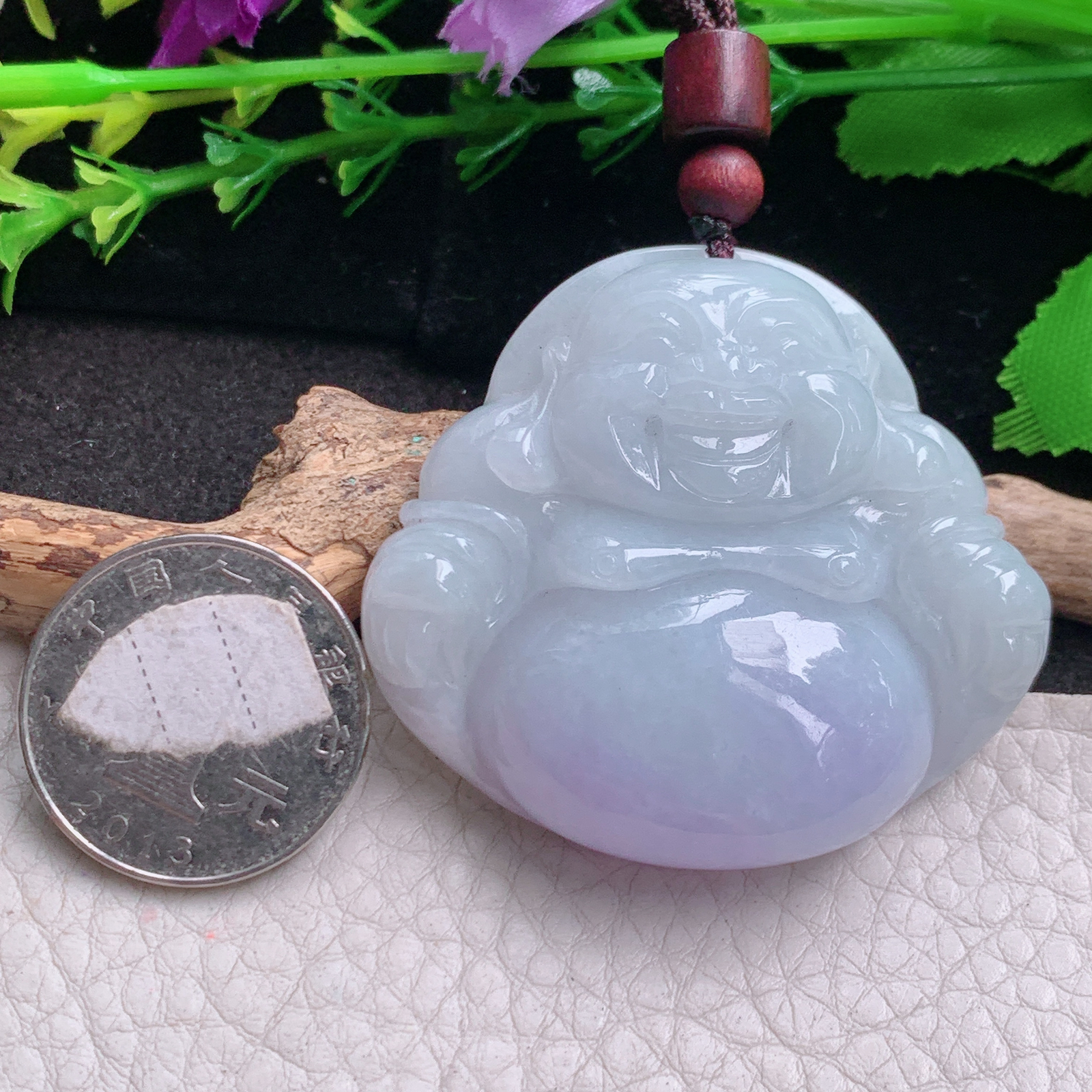 zen实拍45.3*50*12.5缅甸翡翠高品质紫罗兰饱满大平安扣 玉扣玉吊坠