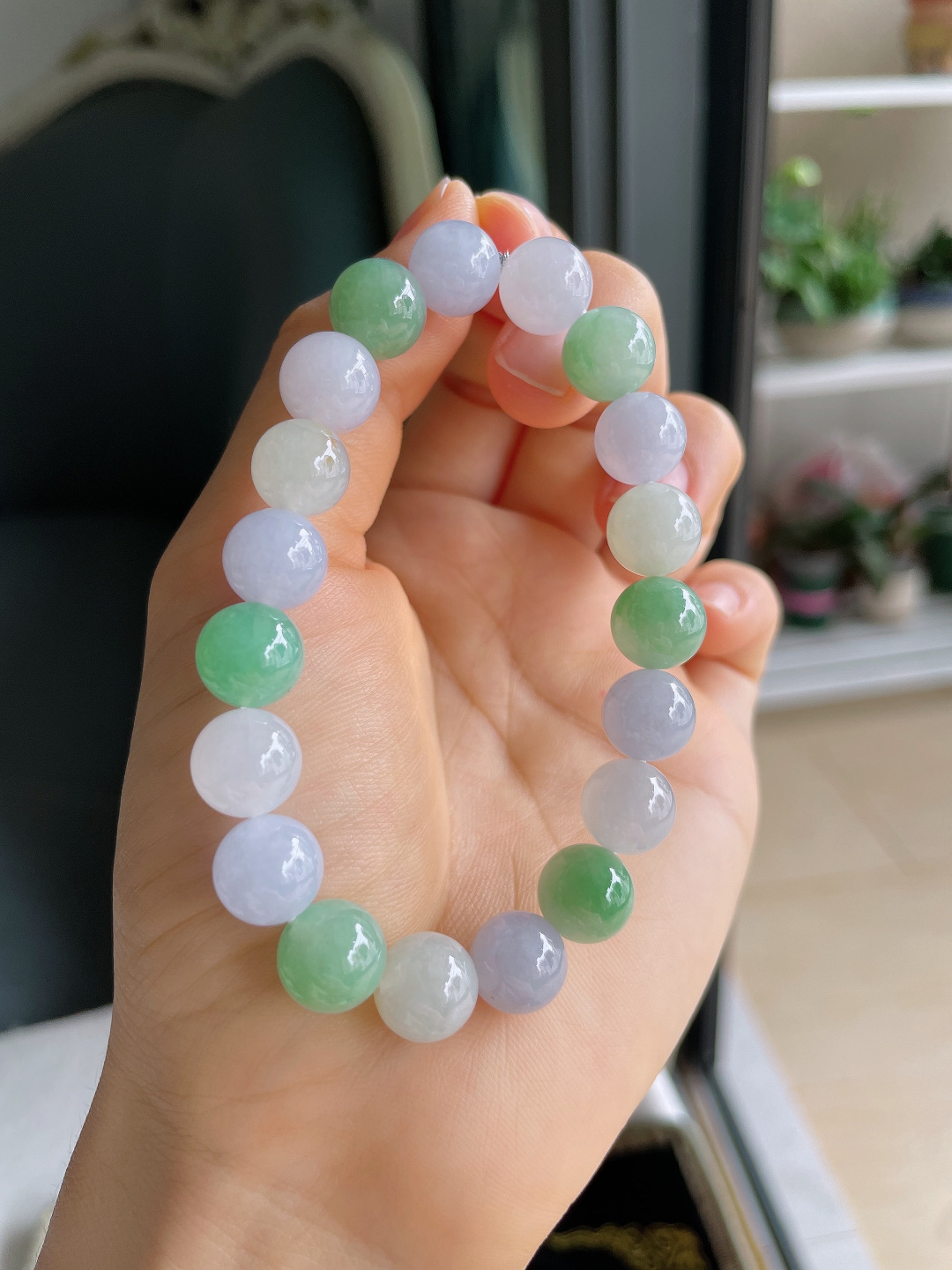 ️，缅甸天然翡翠A货，冰多宝手串，尺寸：10mm。【编4468】