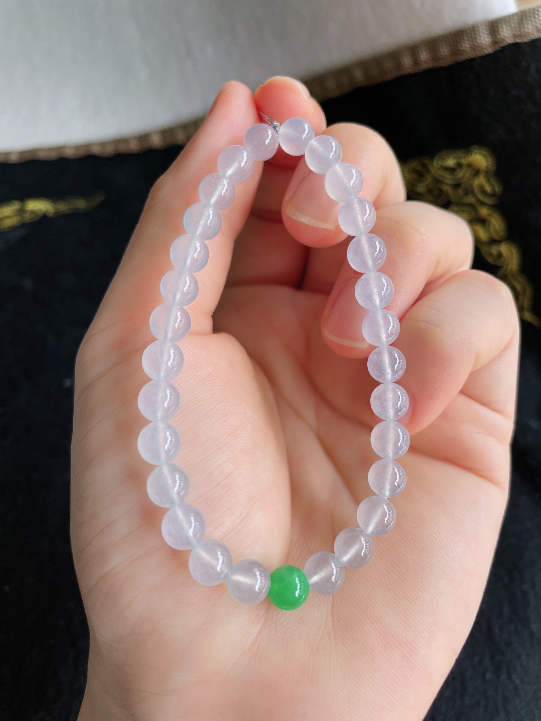 ️，缅甸天然翡翠A货，冰种冰双彩手串，尺寸：6.2mm。【编3538】