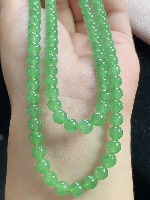 满绿玉珠项链，尺寸4.9-5.5mm，108颗，D28xtg