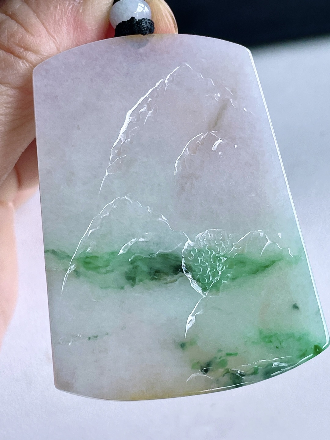 冰黄加绿山水牌大山水牌吊坠,缅料,无裂,性比高,尺寸61.6-45.4-6,重量45.5克