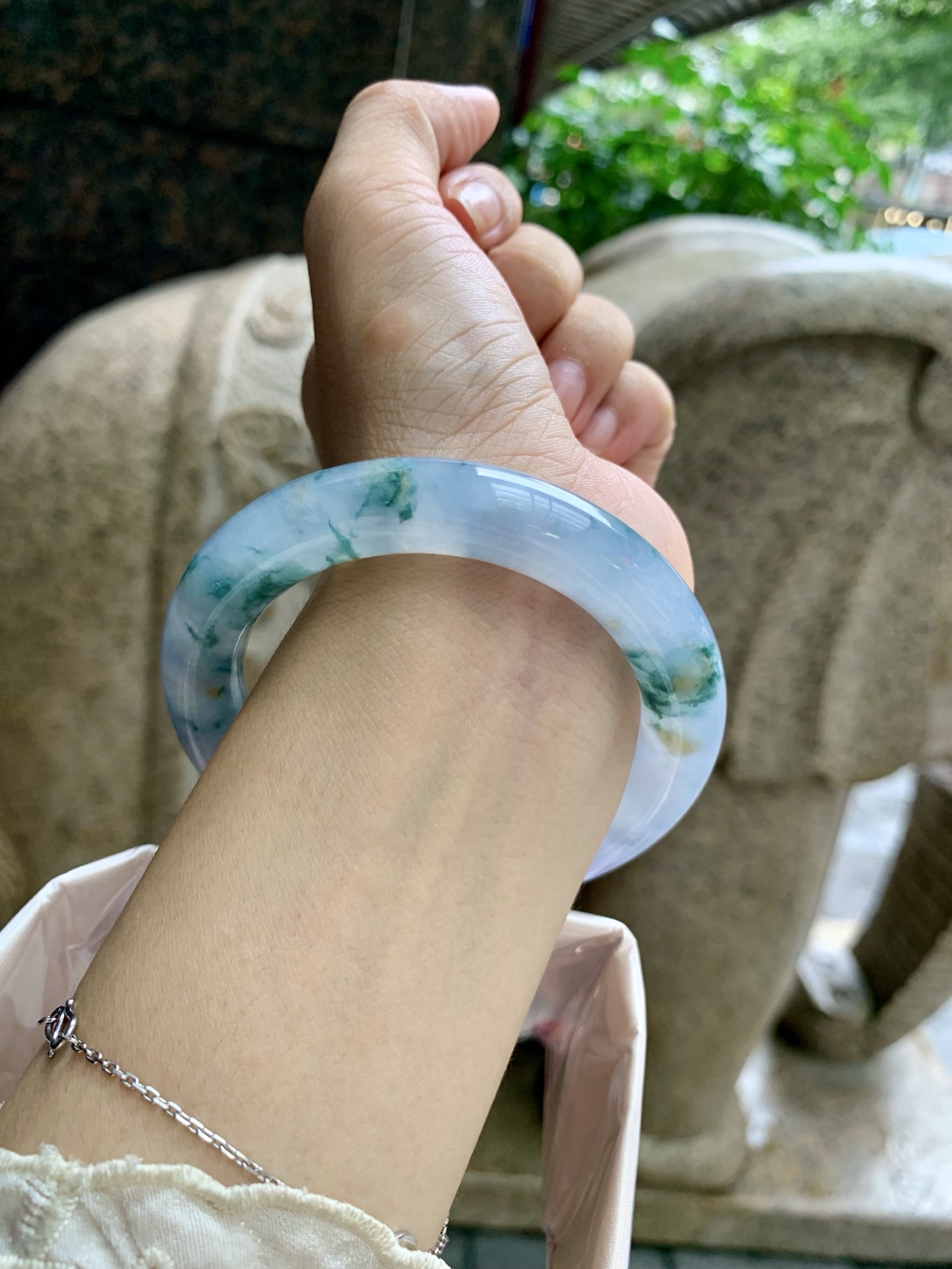 莫奈/三彩圆条, 0827-HN1425, 打灯细纹，不影响