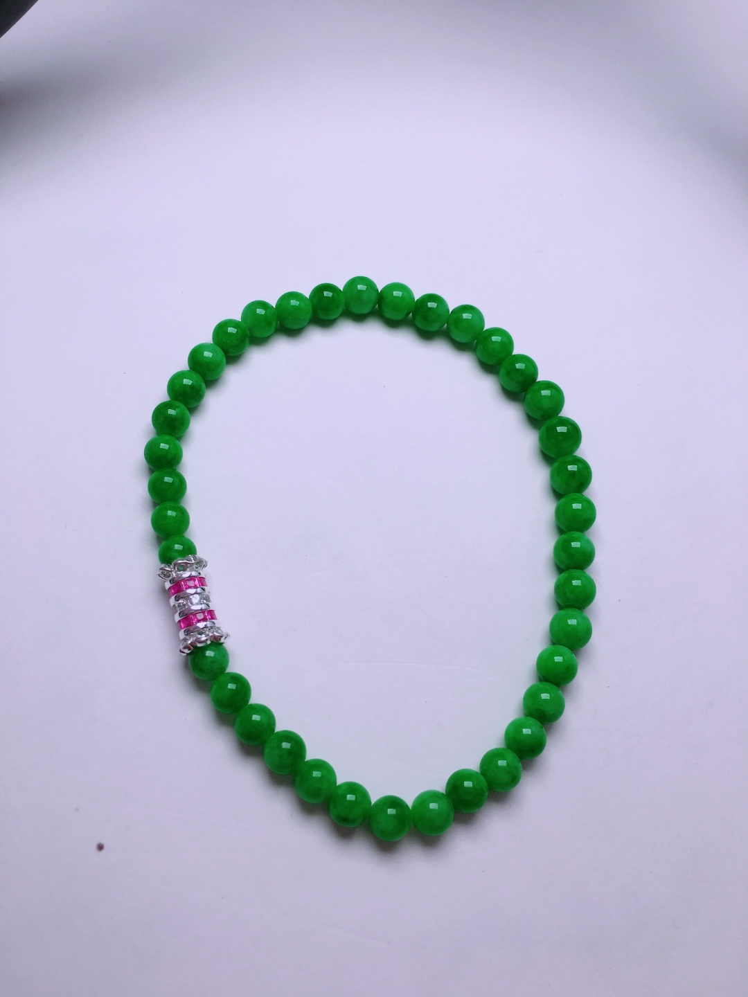 高冰绿珠子手串，晶莹剔透，新颖时尚，品相，4.7-5.1