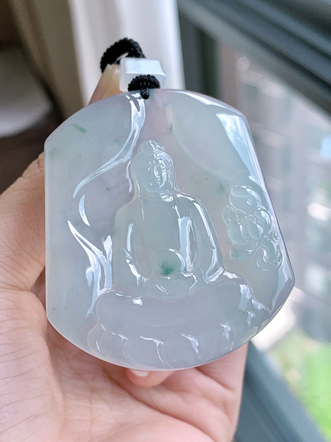 冰飘花莲花观音牌吊坠,缅料 性比高,尺寸52.3-43.2-5.8,重量31.3克