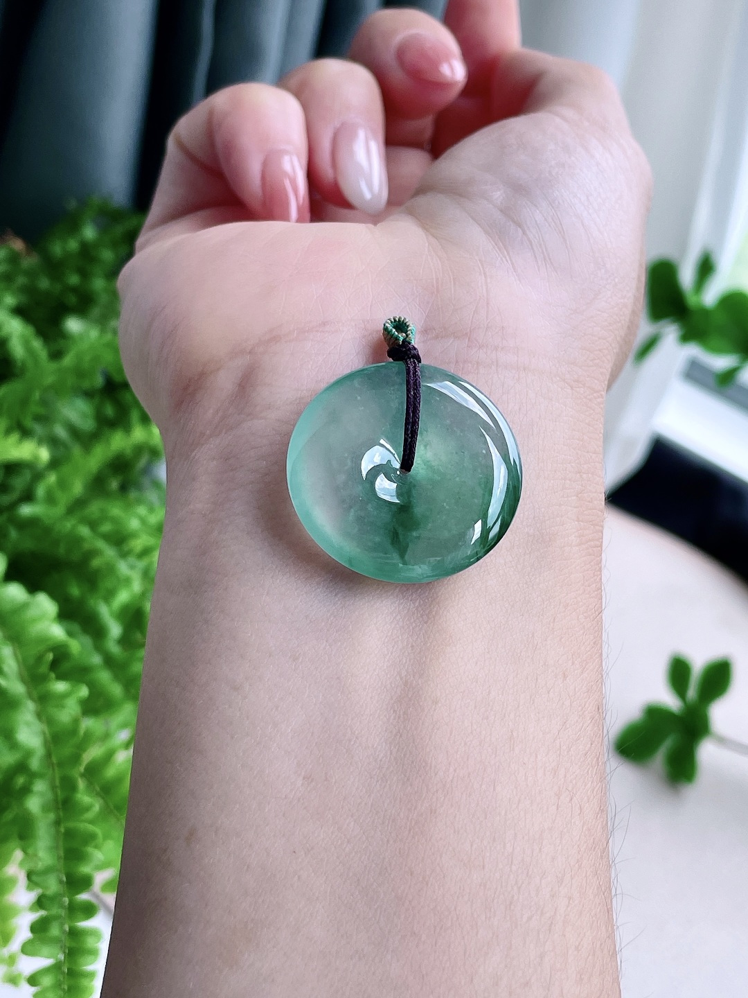 冰飘绿花平安扣吊坠,飘花