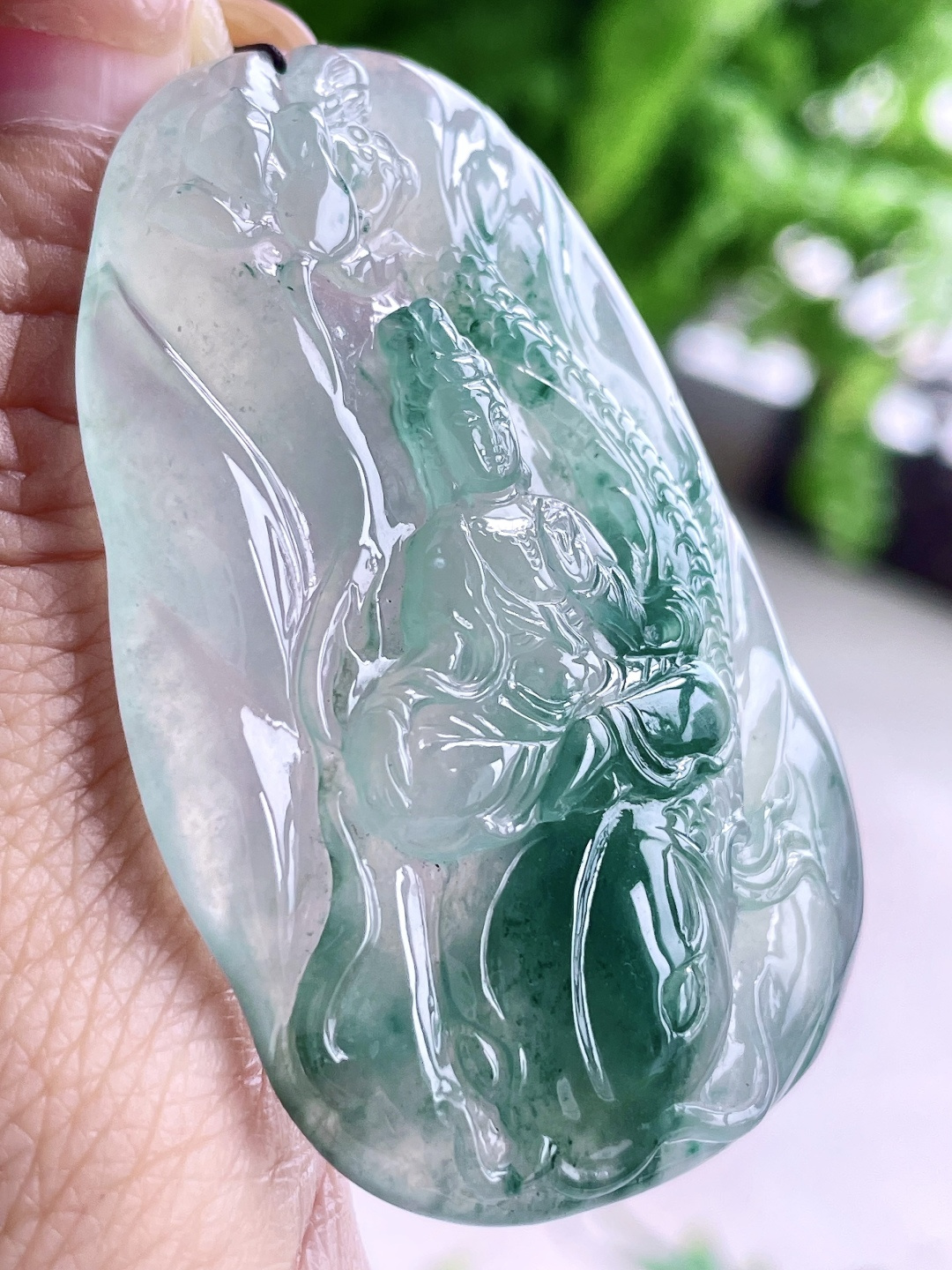 冰飘花御龙观音牌吊坠,说明,缅料,无裂,性比高,厚装,尺寸55.8-36.7-8.3,重量30克