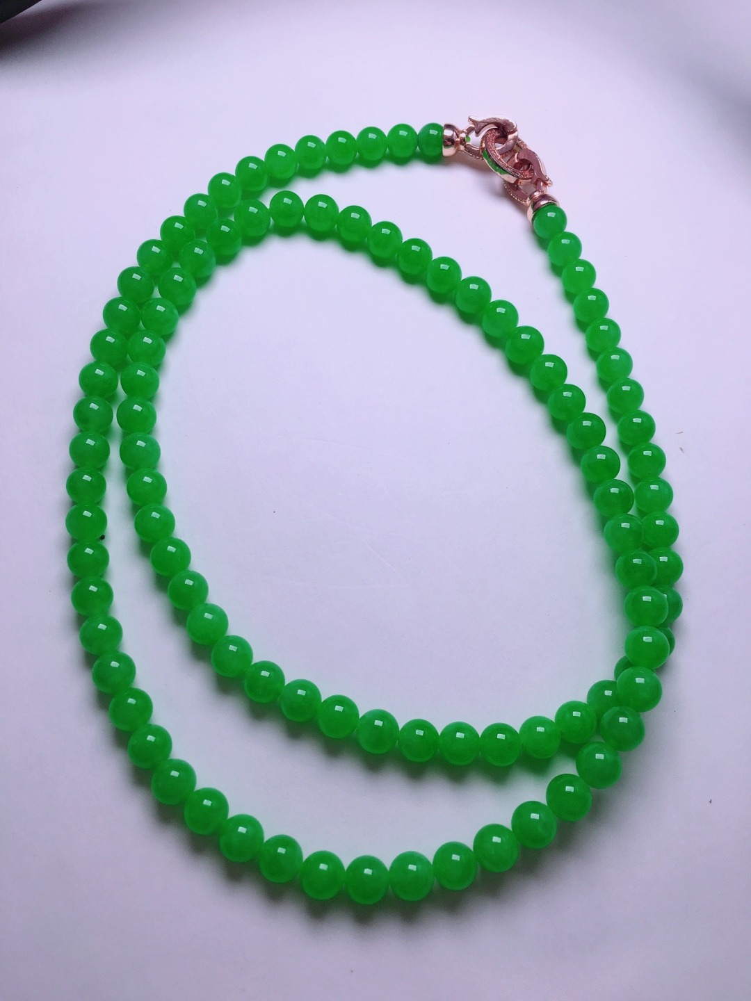 高冰绿珠子项链，晶莹剔透，新颖时尚，品相，5.5-6