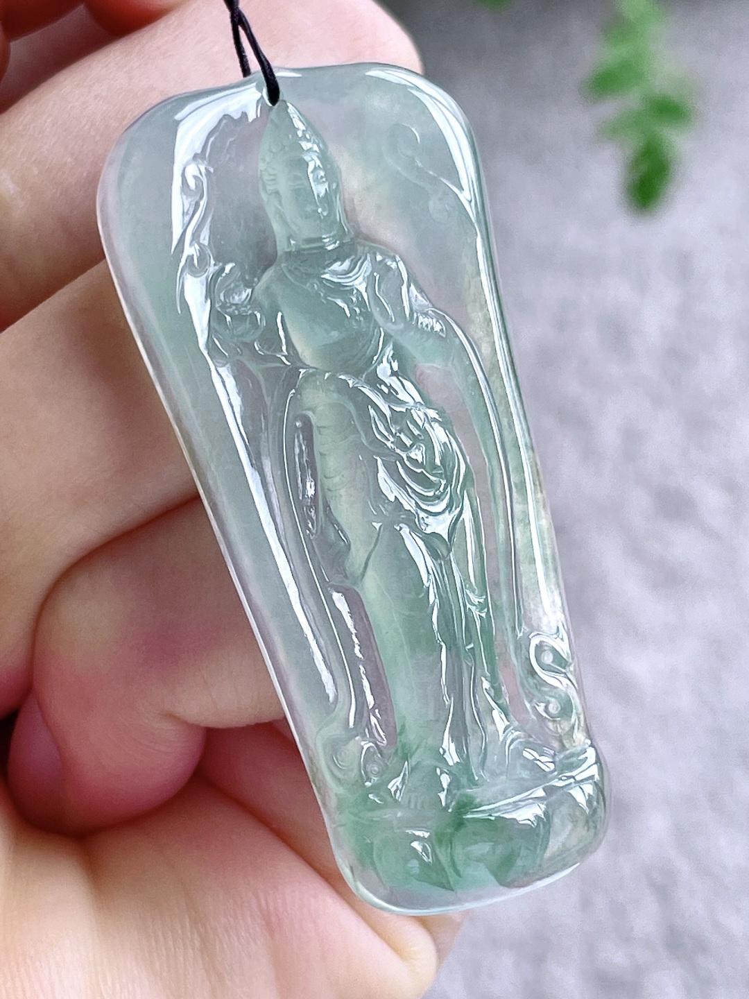 冰晴绿大势至菩萨持莲观音牌吊坠, 性比高 站观音