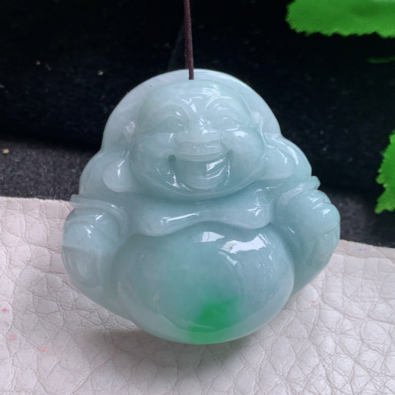 zen实拍34.6*36.8*12.7缅甸翡翠高品质饱满飘绿弥勒佛 开心佛玉吊坠