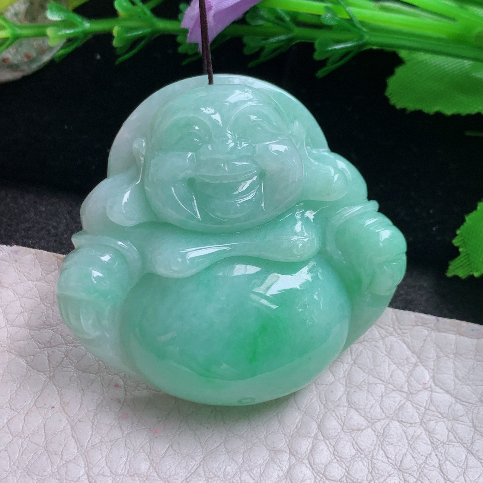 zen实拍43*46*11.7缅甸翡翠高品质饱满满绿弥勒佛 开心佛玉吊坠