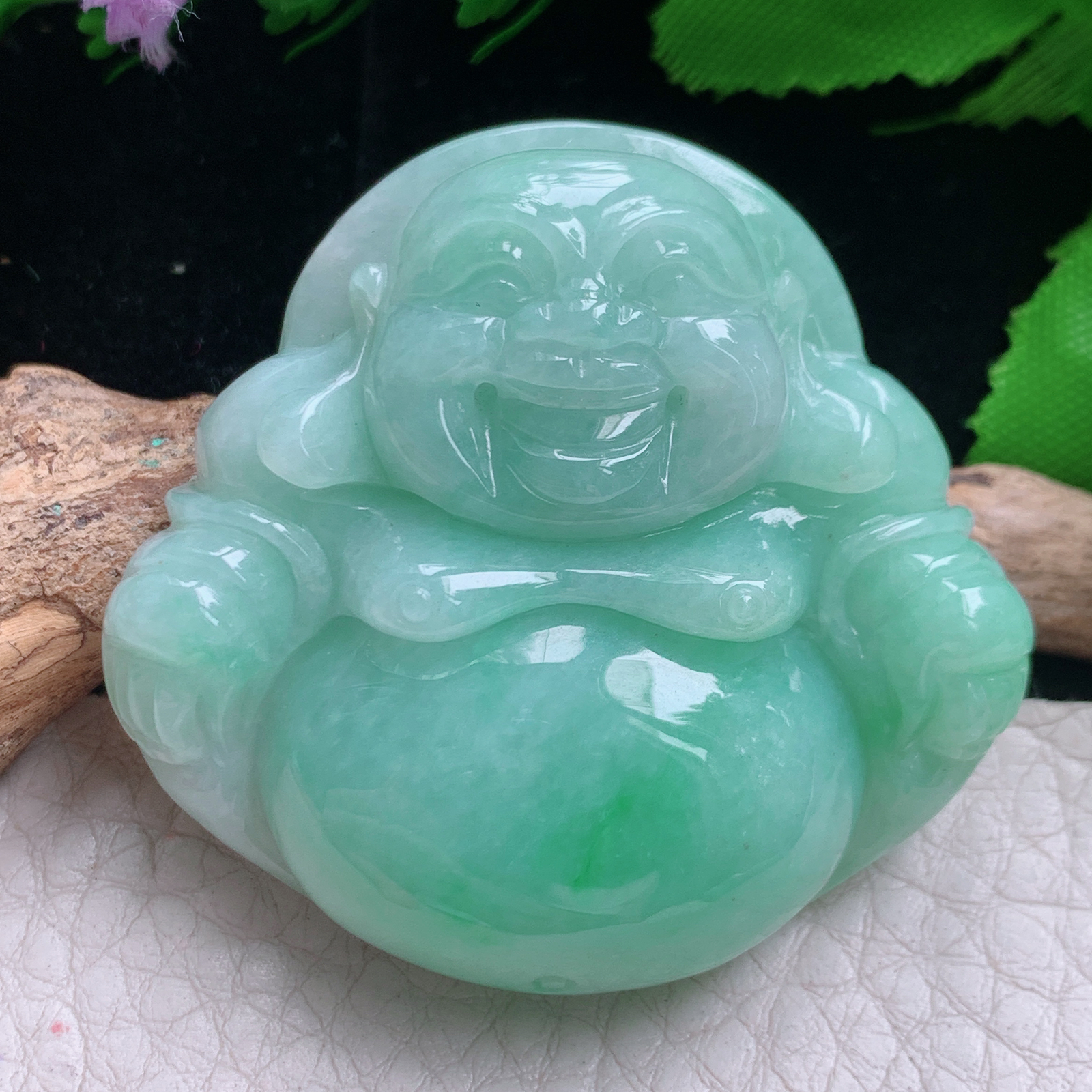 zen实拍43*46*11.7缅甸翡翠高品质饱满满绿弥勒佛 开心佛玉吊坠
