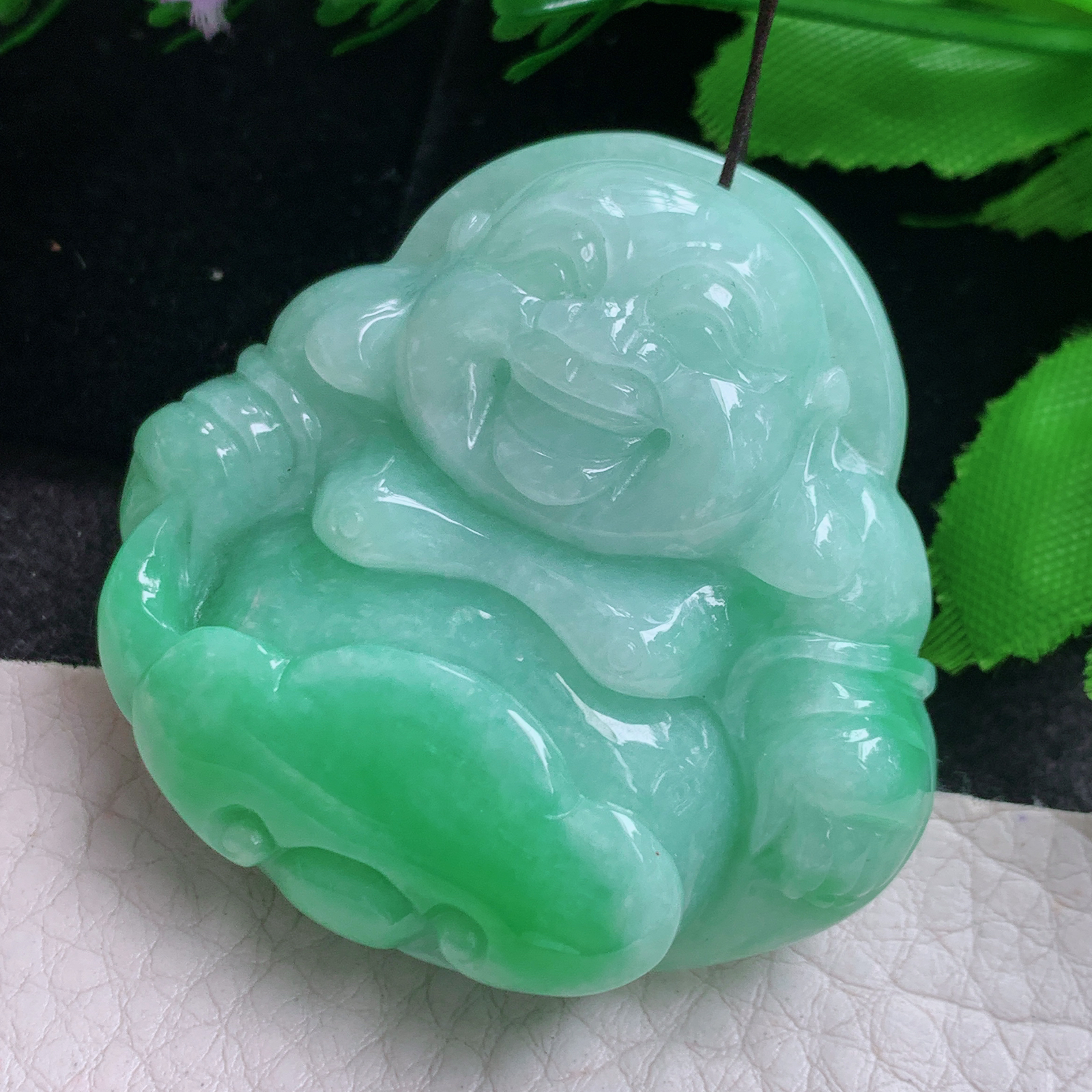 zen实拍44*46.8*12.5缅甸翡翠高品质饱满如意佛公 开心佛玉吊坠