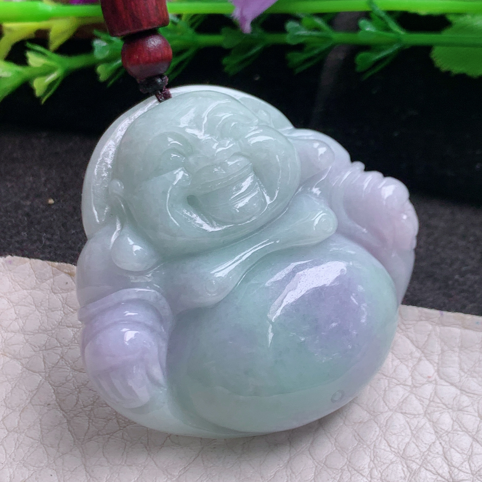 zen实拍46.2*49.6*13缅甸翡翠高品质春带彩佛公 弥勒佛玉吊坠