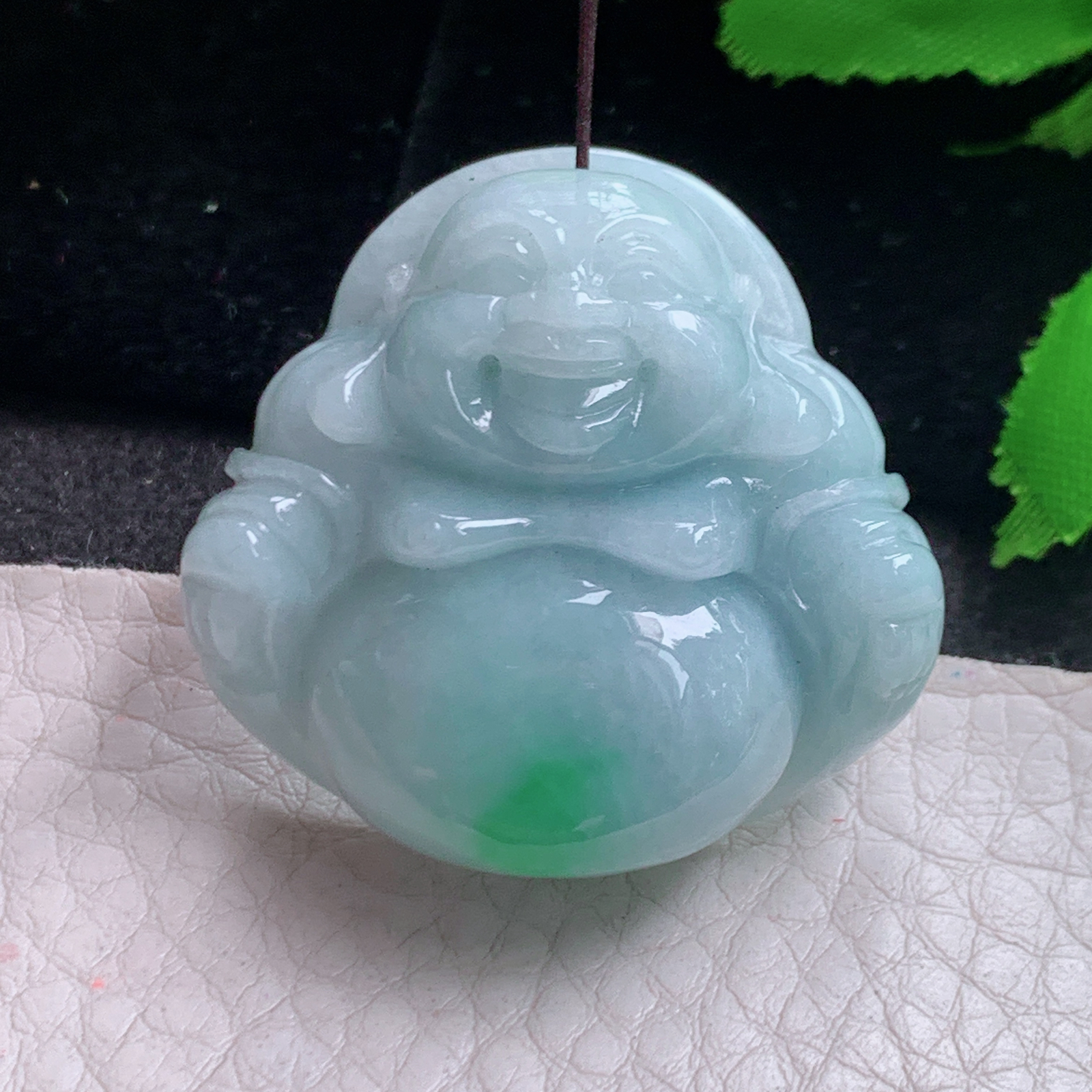 zen实拍34.6*36.8*12.7缅甸翡翠高品质饱满飘绿弥勒佛 开心佛玉吊坠