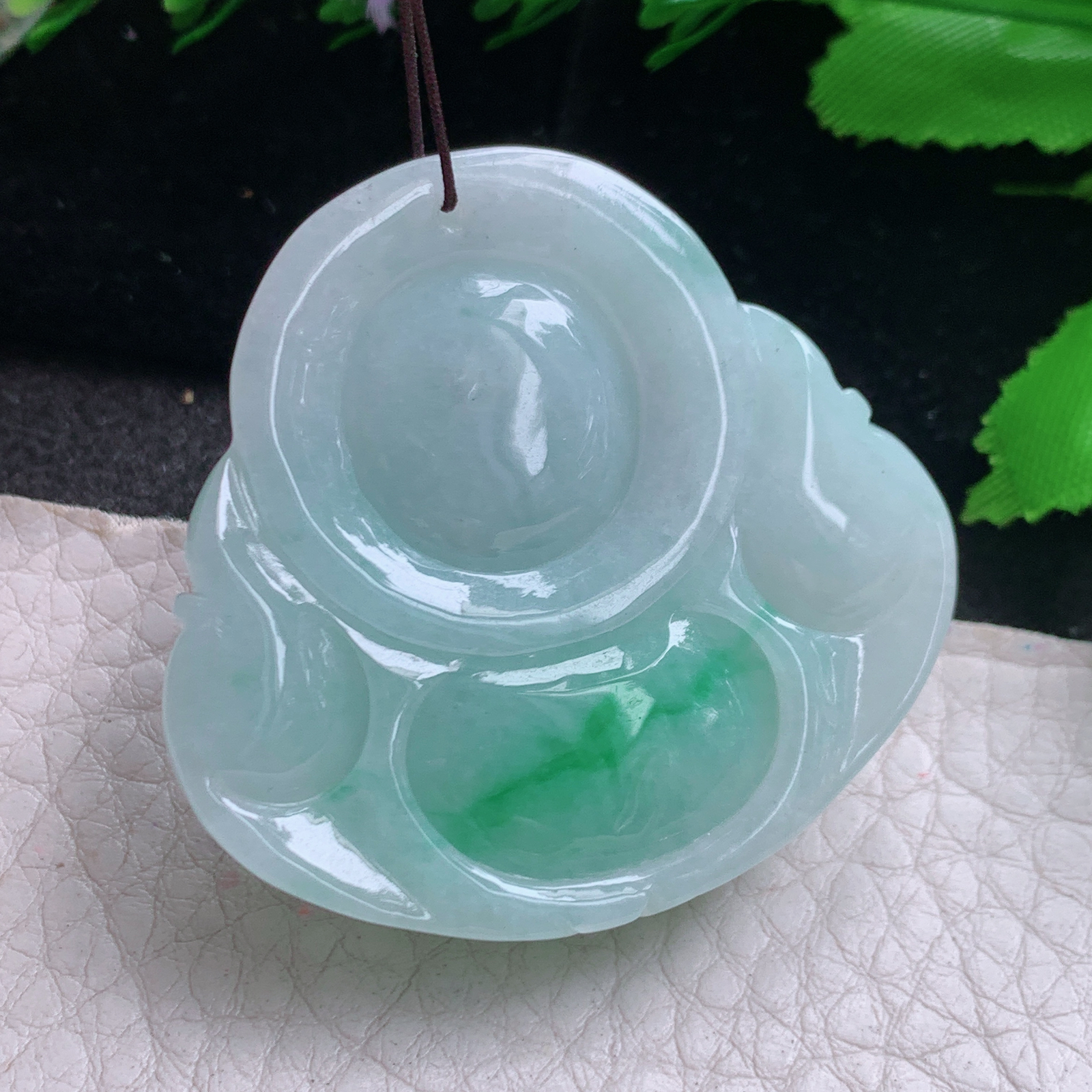 zen实拍42*44*12.3缅甸翡翠高品质饱满飘绿花弥勒佛 佛公玉吊坠