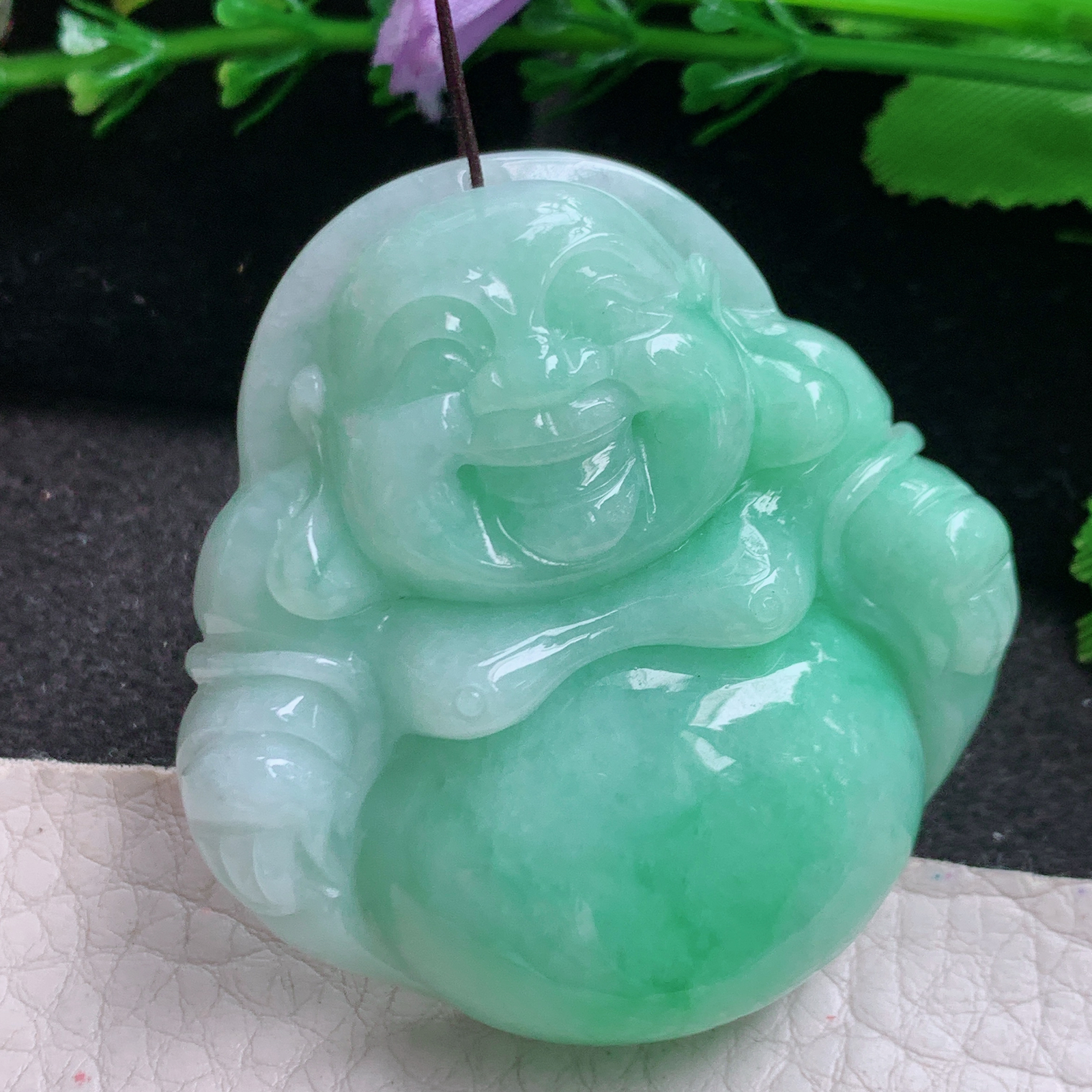 zen实拍47*47*12.8缅甸翡翠高品质饱满满绿大佛公 开心佛玉吊坠