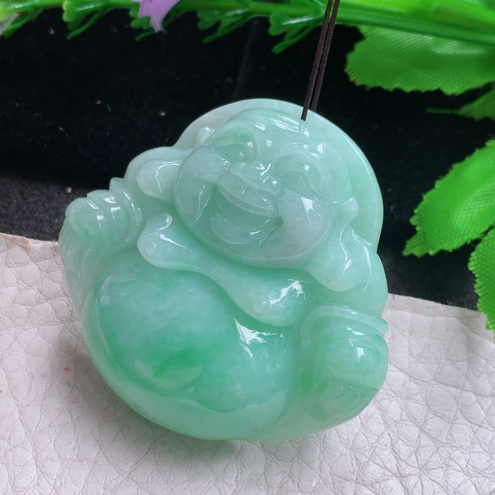 zen实拍43*46*11.7缅甸翡翠高品质饱满满绿弥勒佛 开心佛玉吊坠