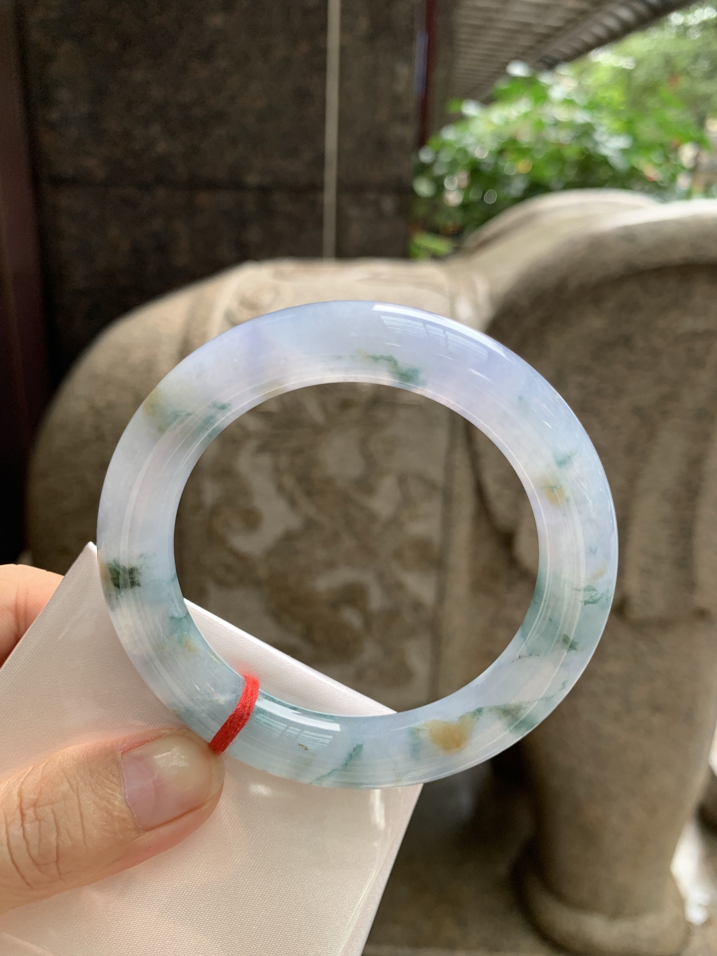 莫奈/三彩圆条, 0827-HN1425, 打灯细纹，不影响