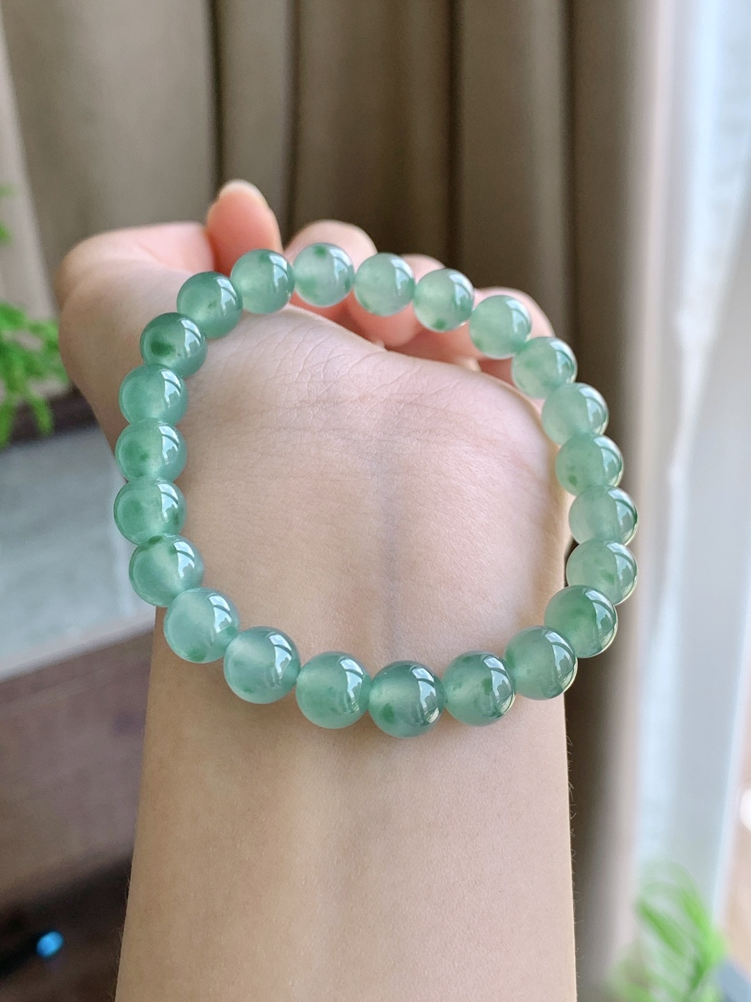 珠子冰晴水飘花手链圆珠子手链,性比高,尺寸7.7mm,重量20克