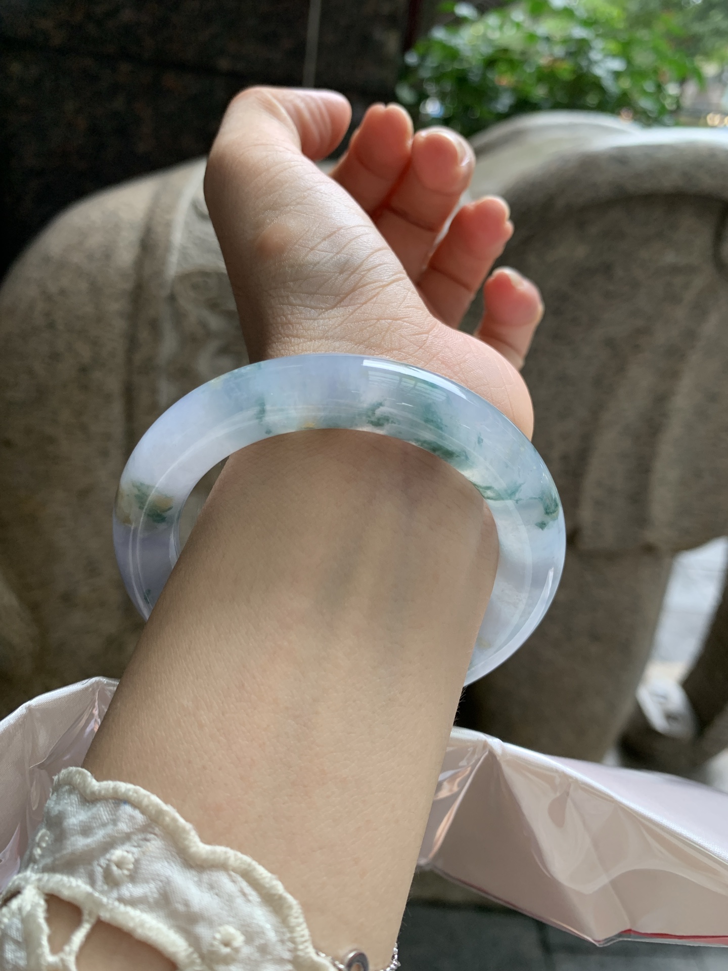 莫奈/三彩圆条, 0827-HN1425, 打灯细纹，不影响