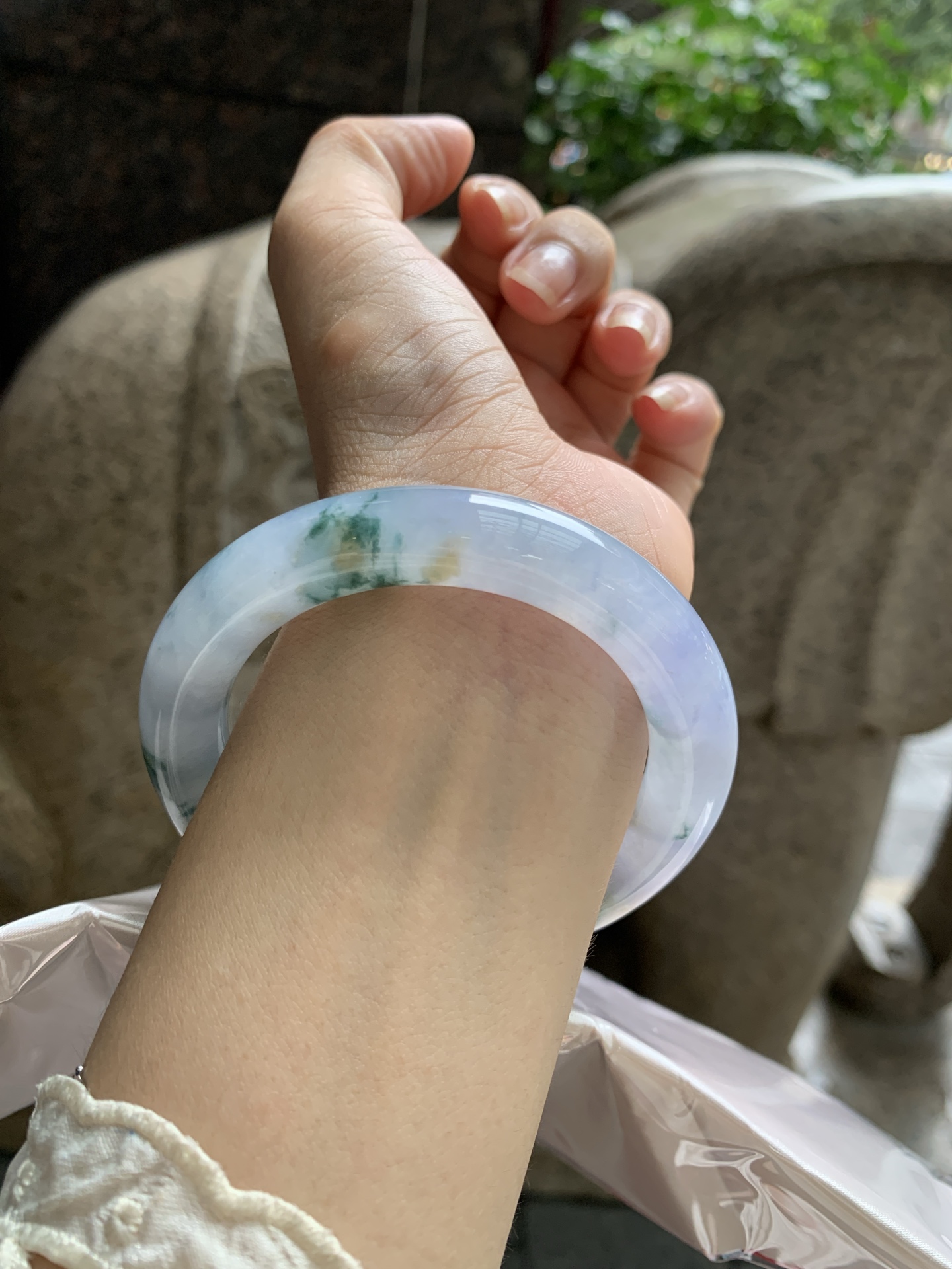 莫奈/三彩圆条, 0827-HN1425, 打灯细纹，不影响