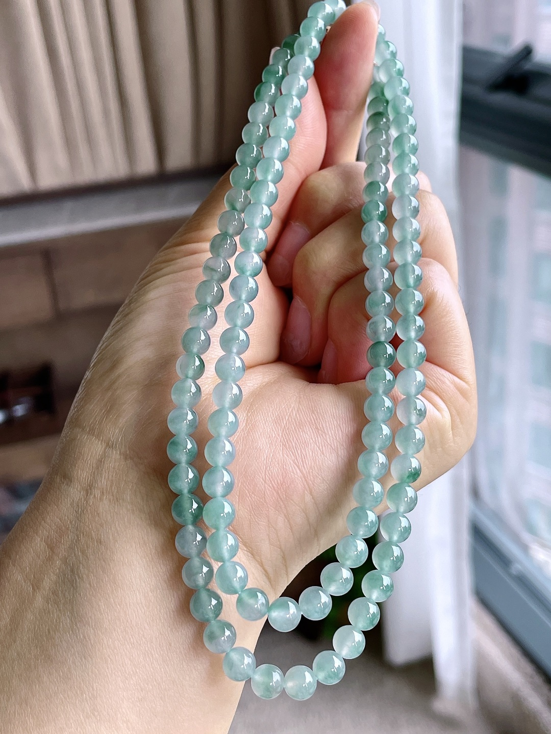 珠子冰飘花珠链圆珠珠子珠链,说明性比高,尺寸5.8mm，33cm,重量42.3克