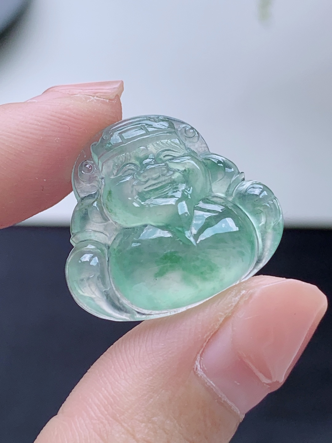 冰飘绿花财神爷吊坠,性比高,飘晴绿,飘花,厚装,尺寸23-25-6,重量5.2克