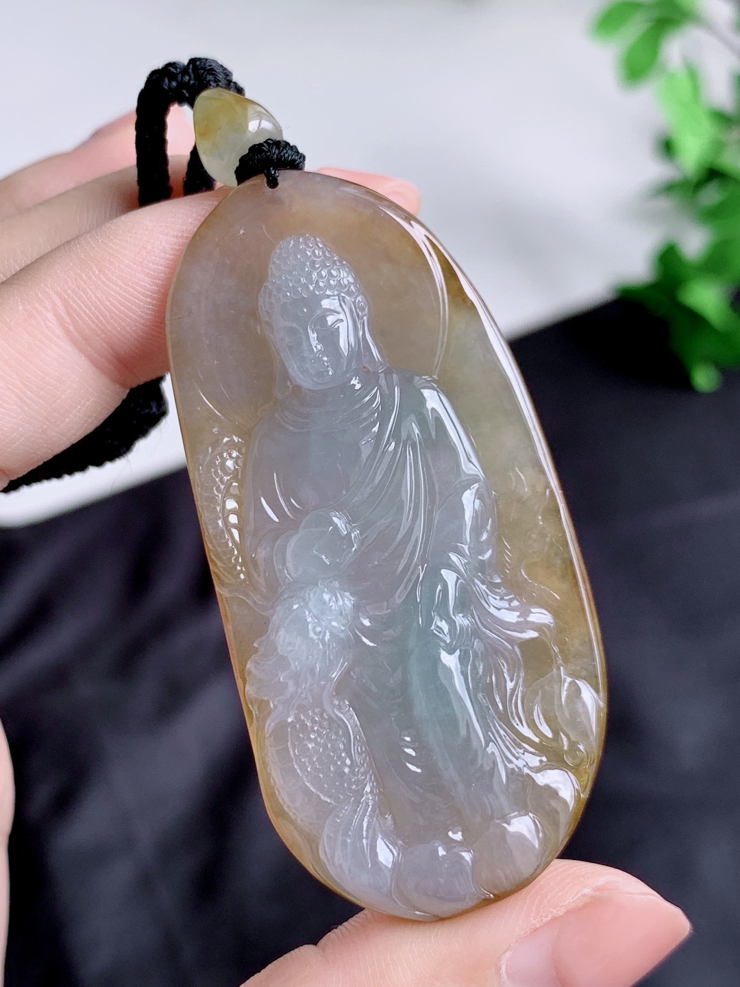 冰飘黄翡御龙阿弥陀佛牌吊坠,性比高,鸡油黄