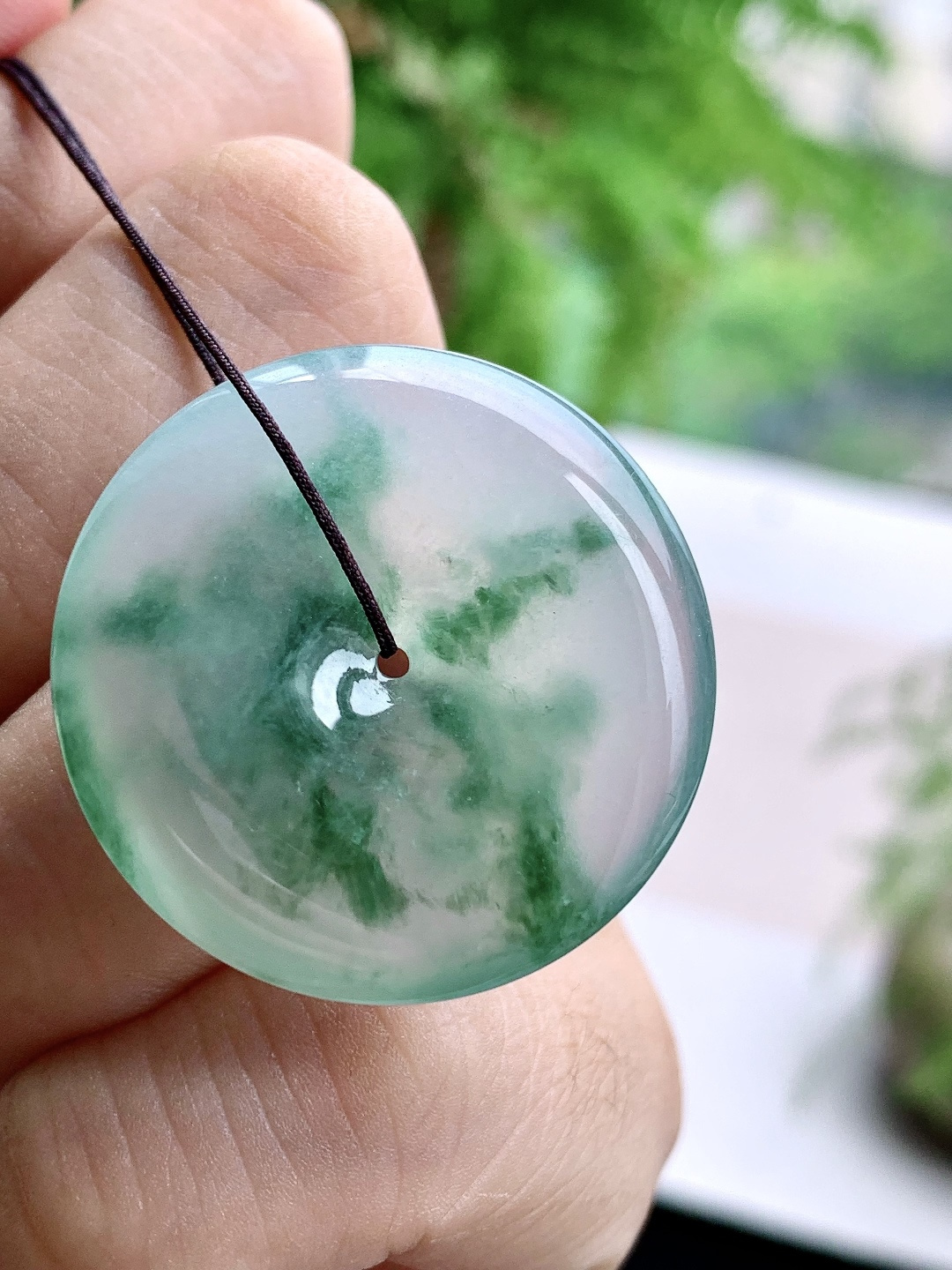 冰飘绿花平安扣吊坠,缅料 性比高 飘花,尺寸30.3-5.3,重量10克