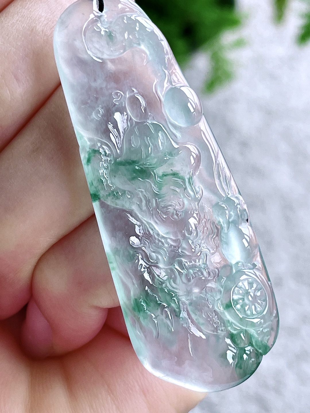 高冰飘绿花御龙无相观音牌吊坠,缅料,无裂,性比高,飘花,尺寸60-22.3-4.7,重量14.3克