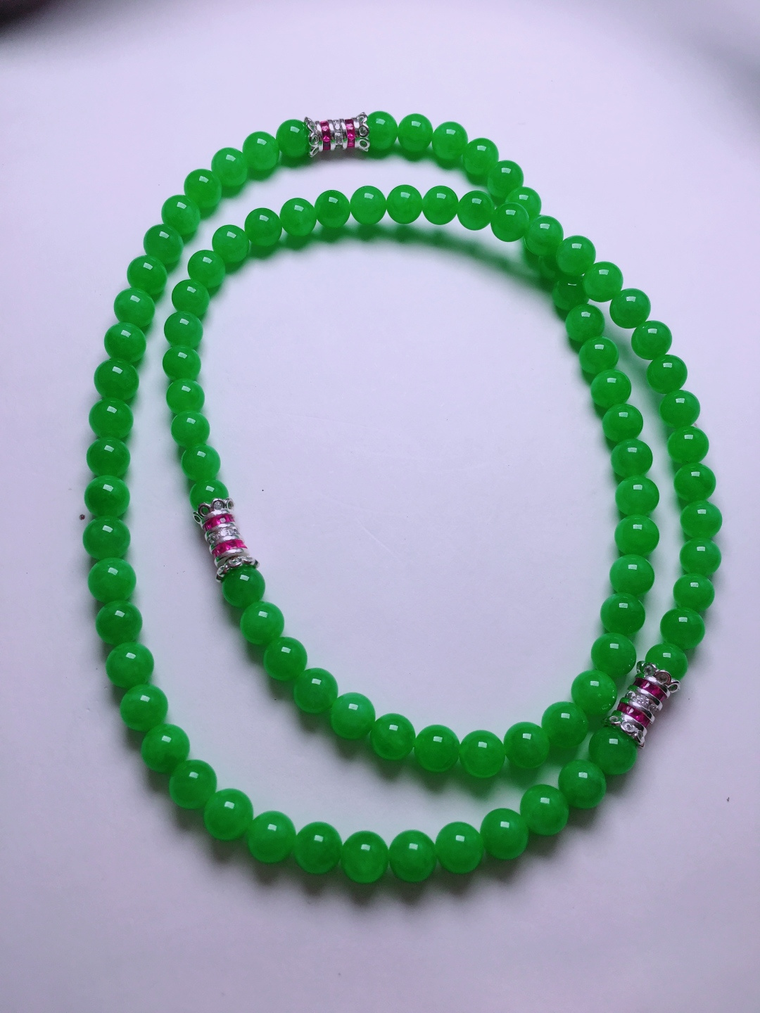 高冰绿珠子项链，晶莹剔透，新颖时尚，品相，5.6-6.3