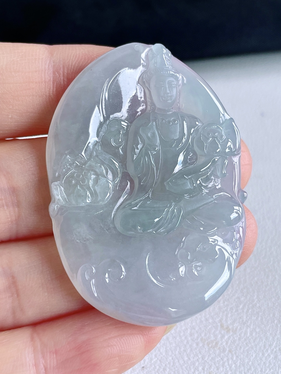 糯冰晴水大势至菩萨持莲观音牌吊坠,性比高