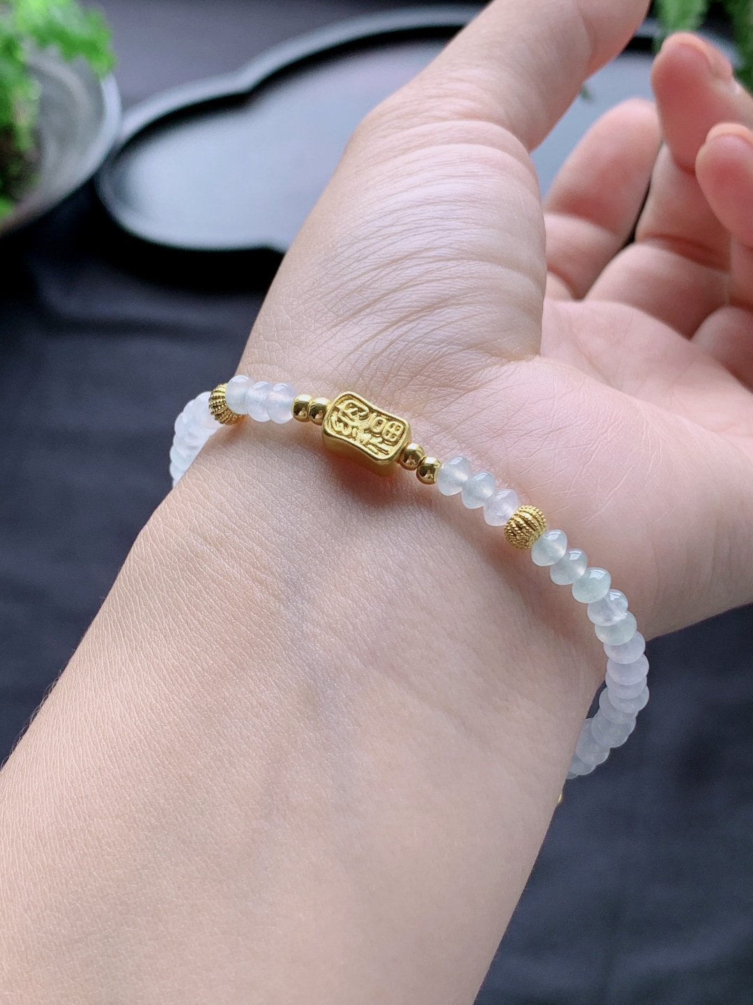 白冰手串算盘珠珠子手串,足金镶嵌,性比高,尺寸4.5-3mm,重量5.7克